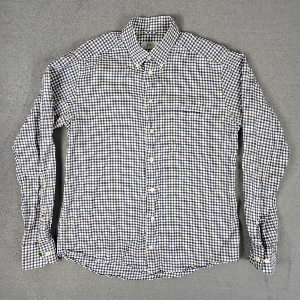 Eton Shirt Mens Large 41 Plaid Slim Fit Contemporary Button Down‎ Lightweight